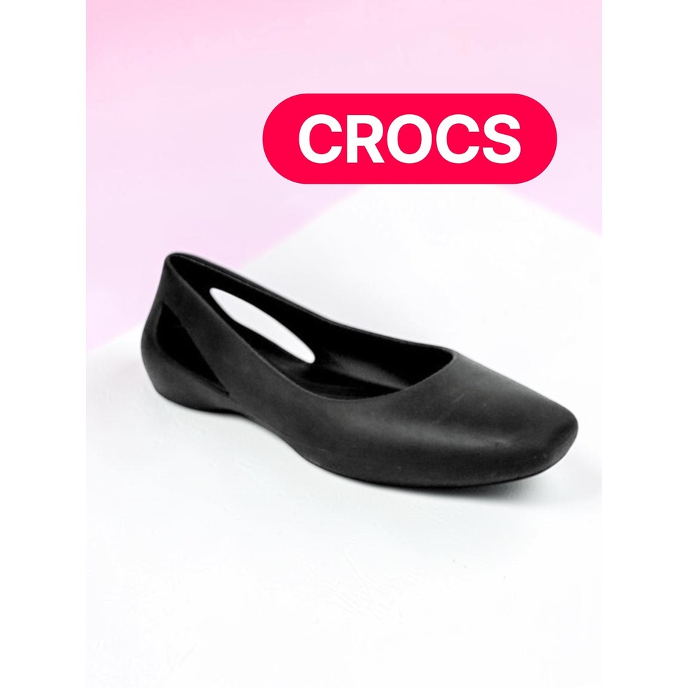 Crocs Iconic‎ Sloane Flat Womens 8 Black Cutout Slip On Comfort Ballet